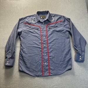 Liquidwest Western Snap Shirt Mens 2XL Blue Red Embroidered Cowboy Rodeo Y2K‎